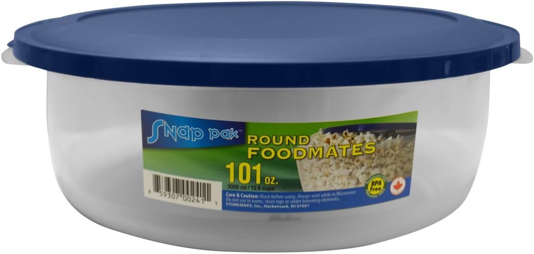StoreMaxx Foodmates 241 Round Food Storage Container with Clear/Blue Lid (Pack of 6), 101 oz, Slate Blue/Opaque