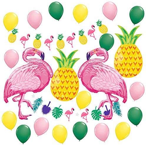 IEONGI Hawaii Party Decoration Balloons, Tropical Luau Beach Theme Party Decor, 2 Flamingo 2 Pineapple 1 Garland Bunting Banner 18 Latex Balloons 5 Flamingo pipette (28 Pack)