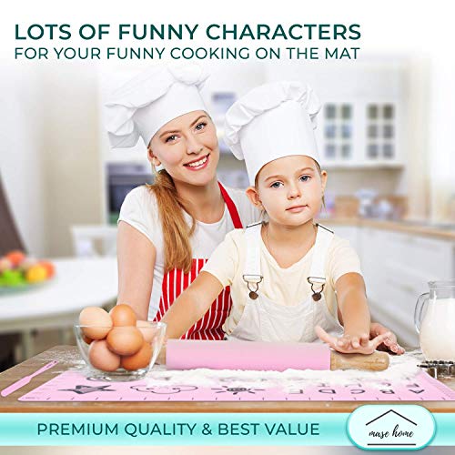 Rolling Pin and Pastry Mat Set - Non Sticks Silicone Mats for Baking Dough Roller with Silicon Spatula - Reusable Unique Design for Decoration Maker on Cake and Cookies - Pizza Wheeler
