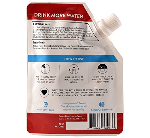 Everly Hydration - Drink Mix Powder, Sugar Free, Natural Sweeteners (Stevia & Organic Erythritol), No Calories, Keto Diet, Water Flavoring and Water Enhancer - Pouch, 30 servings (Fruit Punch)