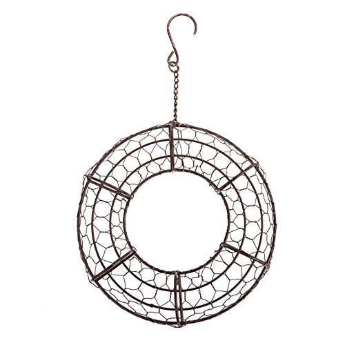 Iron Wire Wreath Succulent Pot Hanging Planters Rustic Plant Holder Basket with Hook for Home Garden Decor - Round Shape