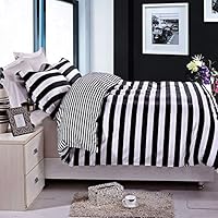 NTBAY 3 Pieces Duvet Cover Set Black and White Stripe Printed Microfiber Reversible Design(Full/Queen, Stripe)