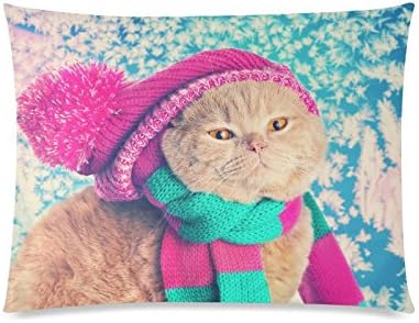 Cute Cat Wear Hat Scarf Rectangle Sofa Home Decorative Throw Pillow Case Cushion Cover Cotton Polyester Twin Side Printing 20"x 26"
