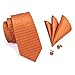Hi-Tie Men Orange Check Plaid Tie Necktie with Cufflinks and Pocket Square Tie Set