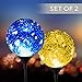 Solar Powered Crackle Glass Ball- Color Changing Stake Lights- Set Of 2- 100% Weatherproof Design- Decorative Landscape Lamps- Wireless Outdoor LED Accent Lighting- Best Decor for Garden/ Yard/ Path