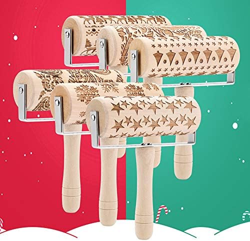 XdiseD9Xsmao Durable Lightweight Embossing Dough Roller Christmas Wooden Elk Tree Snowflake Engraved Rolling Pin for Baking Pizza, Clay, Pasta, Cookies Flower ##