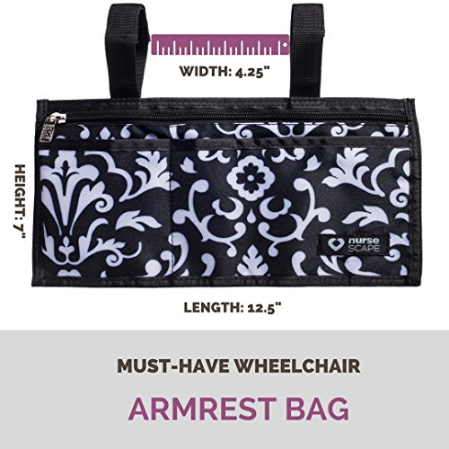 Wheelchair Armrest Pouch Organizer Bag for Side of Chair, 3 Pocket Tote, Arm Rest Storage Accessories for Electric, Manual or Powered Chairs (Paisley)