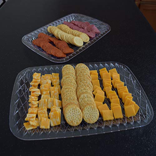 Plastic Serving Tray Disposable Cupcake Stand Clear Reusable Food Platter Appetizer Display Set of 2 (16 x 10) - Thumbnail 2