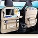 HEYLOVE Car Seat Protector+Backseat Organizer with Tablet Holder and Foldable Tray, Durable Quality Seat Covers,Luxury PU Leather Car Seat Back Organizer,Travel Accessories Organizer.（Beige 2-pack）