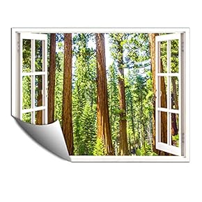 Wall Murals for Bedroom Fake Window View Forest Removable Wallpaper Peel and Stick Wall Stickers - 24x32 inches