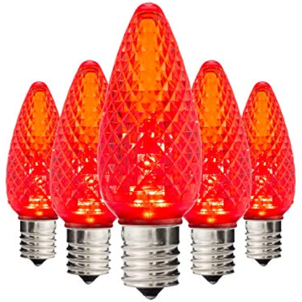 Faceted C9 Christmas Lights Red LED Bulbs Holiday ...