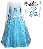 Snow Queen Elsa Princess Party Dress Costume with Accessories (6-7, Style 2)