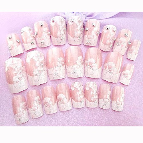 Dongcrystal 24Pcs 3D Bling Nail Art Jewelry Glitter Rhinestone Flower Decor Nail Tips Fake Nails - Thumbnail 3