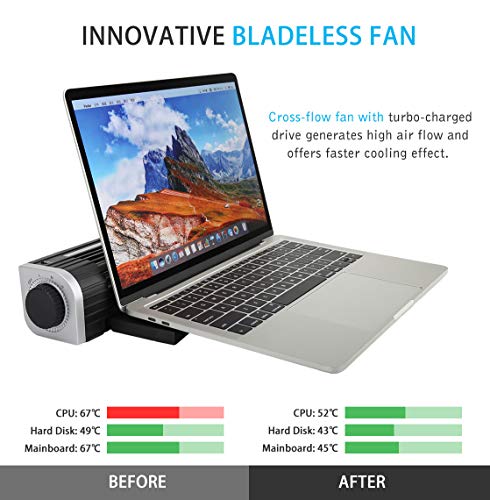 MoKo Laptop Cooler, Cross-Flow Cooling Fan Pad Silent Laptop Radiator with RGB Light, Adjustable Stand and Wind Speed, Turbine Fan Cooler for Laptop, Tablet and Phone, Desktop Fan - Black + Silver