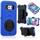 Galaxy S6 Edge Case, MeKo® Shockproof Rugged Hybrid Heavy Duty Full Protective Samsung Galaxy S6 Edge Case with Belt Clip Holster Kickstand (Blue)