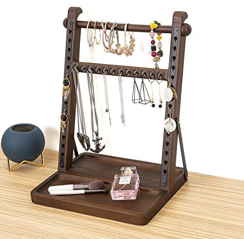 SODUKU 2 Tier Jewelry Organizer Stand Modern Wood Jewelry Holder and Display Tabletop Jewelry Storage Rack for Necklaces Bracelets Earrings (Walnut)