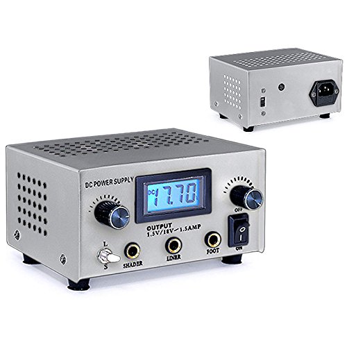 AmeriVolt Dual Tattoo Power Supply Kit for Two Machines w/ Flat Foot Pedal & Clip Cord - Silver