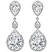 EVER FAITH Wedding Dangler Clear CZ December Birthstone Teardrop Banquet Prom Pierced Earrings Silver-Tone