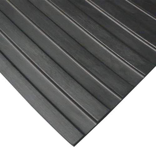 Rubber-Cal 03_167_W_WR_10 Wide Rib Corrugated Rubber Floor Mat, 1/8" Thick x 3' x 10' Roll, Black