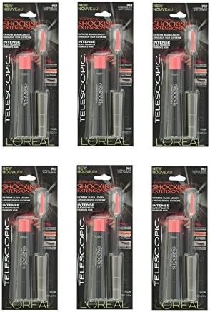 L'oreal Telescopic Shocking Extensions, Extreme Black Length, #983 Carbon Black (Pack of 6) + FREE Makeup Blender