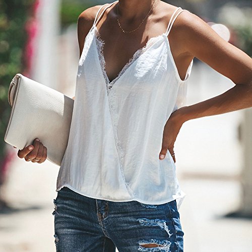 Farjing Women's Vest Clearance，Womens Fashion Sexy Sleeveless Cotton Lace Camisole Vest （L，White ) - Thumbnail 2