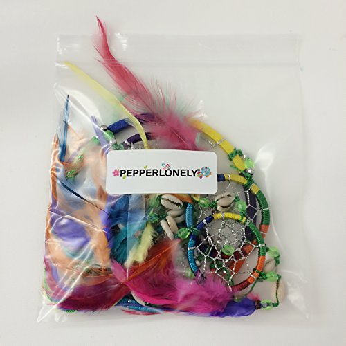 PEPPERLONELY Dream Catcher Pink and Blue Feathers 4.5 Inch Diameter, 20 Inch Long