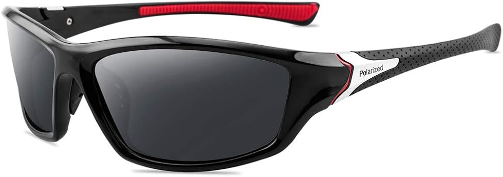 Grainas Polarized Sports Sunglasses for Men Women Cycling Sunglasses Fishing Driving Hiking Unbreakable Frame (black red)
