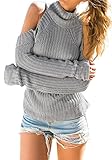 Simplee Apparel Women's High Neck Cold Shoulder Cable Knitted Sweater Pullover
