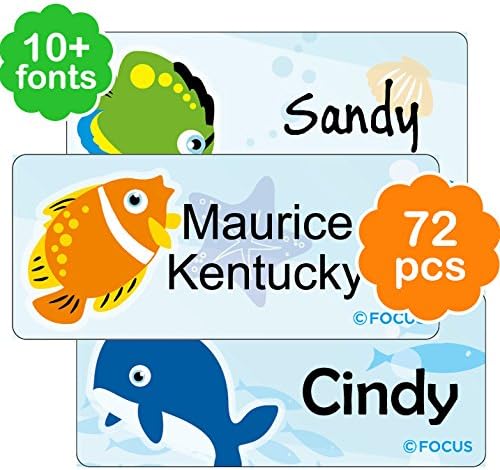 72 Pieces Personalizable Sea World Designs Waterproof Name Labels