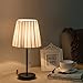 Lanros Nylon Shade Small Table Lamp with Crystal Pull Chain Switch and Metal Lamp Base, Simple Style Night Stand Lamps and Modern Bedside Light for Girls Bedrooms,Living Room, Hotel