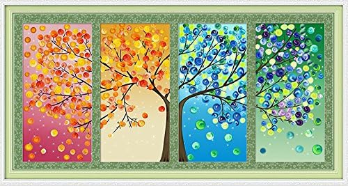UNIWOSOL 5D DIY Four Seasons Fortune Tree Four Pieces Of Painting Splicing Wall Stickers Decoration Diamond Painting(7.87x23.62inx4pcs)