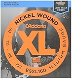 D'Addario ESXL160 Nickel Wound Bass Guitar Strings, Medium, 50-105, Double Ball End, Long Scale