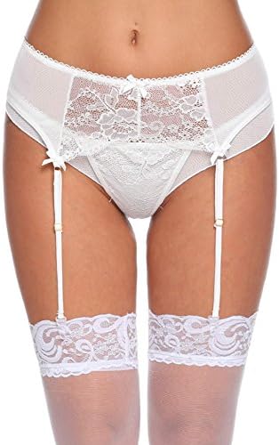 Ouyilu Women Sexy Lace Patchwork Adjustable Mesh Garter Belt With G-String,Pure White,X-Large