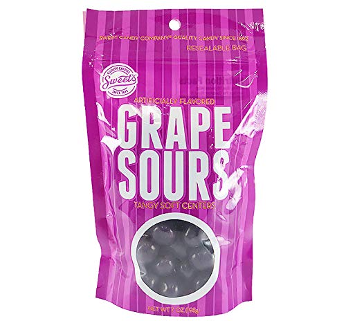 Sweet's Grape Sours - Tangy Soft Centers Sour Balls - 7 oz Retail Bag - Grape Flavor - USA Made - Gluten-Free
