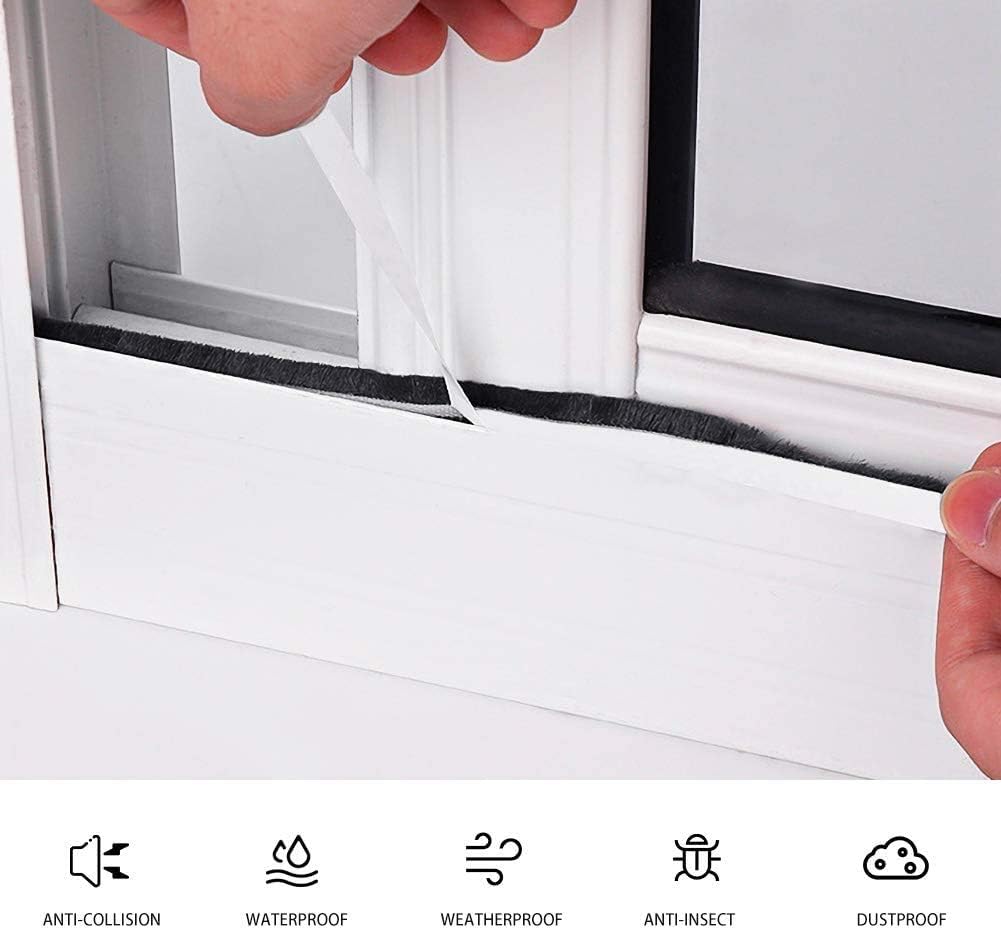 RFWIN Brush Weather Stripping Seal Strip Draft-Air Stopper Self-Adhesive Windows Frame Brush Seal Draught Excluder, 9mm x 5mm x 5m - Image 5