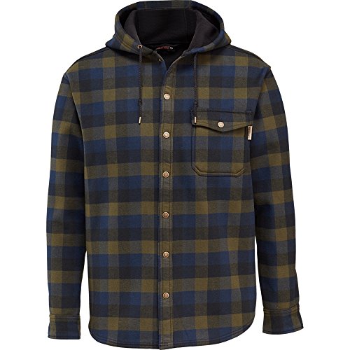 Wolverine Men's Bucksaw Duralock Bonded Micro-Fleece Hooded Shirt Jacket, Hunter Plaid, Medium