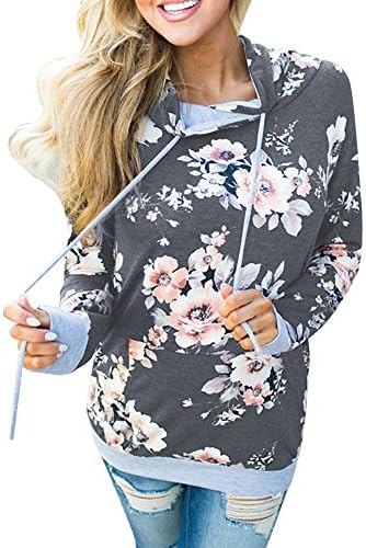SHOWIN Women's Floral Printed Hoodies Tops Casual Long Sleeve Sweetshirt Hooded Pullover Hoodies