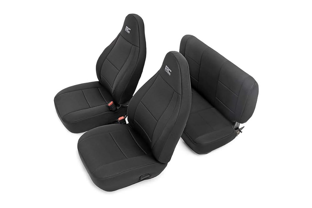 1. Rough Country 91000 Black Neoprene Seat Cover (Front/Rear) for 97-02 Jeep Wrangler TJ 4WD