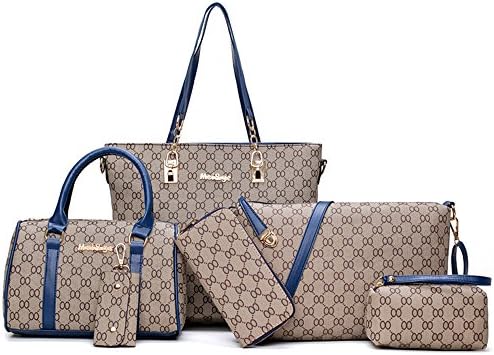 Pelisy PU Large Handbag Women Ladies Shoulder Bag 6 Set Of Bag,Blue