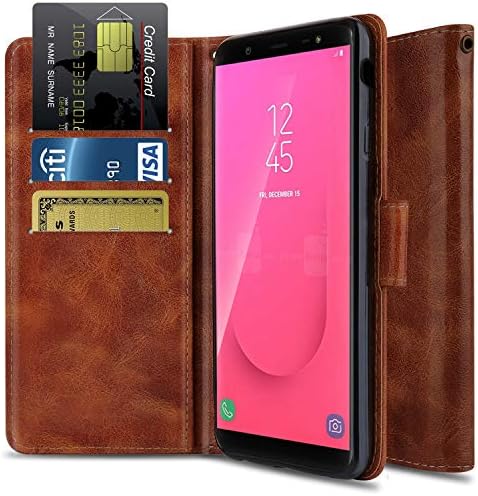 Wallet Case Galaxy J8 2018, Galaxy On8 Case OTOONE [Flip Folio] Heavy Duty Shock Proof PU Leather Wallet Card Slot Protective Phone Cover Kickstand Galaxy Phone 2018 (Bronze)