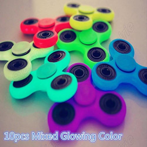 10 x Luminous Glow in the Dark Fidget Hand Finger Tri Spinner EDC ADHD Toy Gift