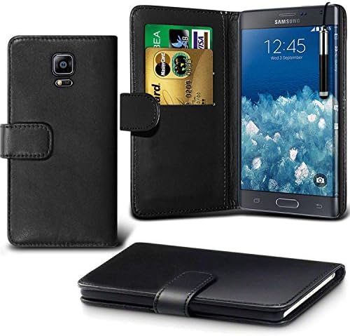 Samsung Galaxy E5 SM-E500F Leather Wallet Flip Book Case & One Touch Stand - Black - Gadget Giant®