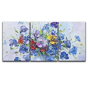 3 Panel Canvas Wall Art - Oil Painting Style Blue Flowers - Giclee Print Gallery Wrap Modern Home Art Ready to Hang - 16"x24" x 3 Panels
