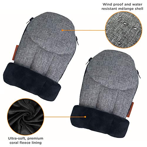 liuliuby CozyMitts â€“ Weatherproof Stroller Hand Muff/Stroller Warmer Gloves for Freezing Winter â€“ Universal Fit (Heather Gray)