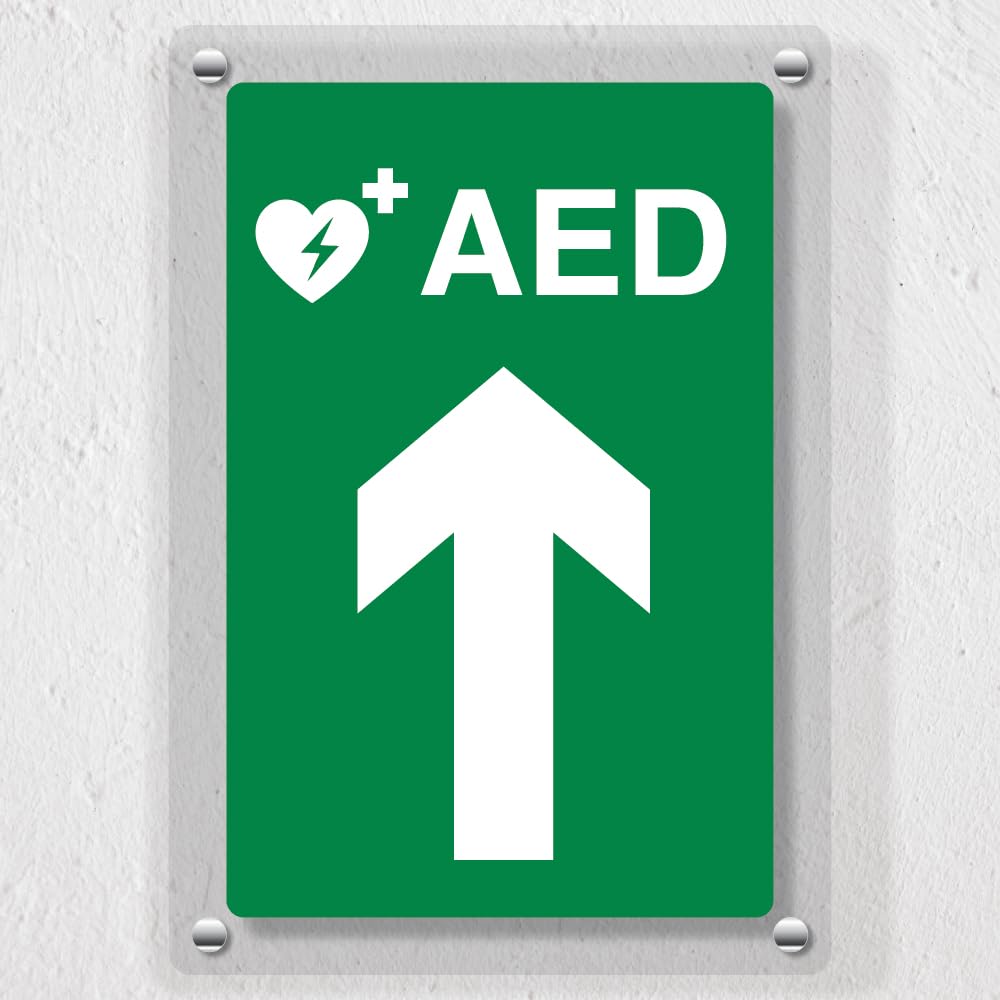 V Safety AED Arrow Up - 200 x 300 mm - Acrylic Perspex Cast Clear Safety Sign