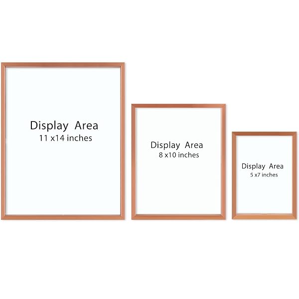 GOLDEN STATE ART, 7 PACK FLOATING FRAMES FOR ONE 11X14, TWO 8X10, AND FOUR 5X7 PICTURES. ALUMINUM PHOTOS FRAME FOR WALL DISPLAY (ROSE GOLD)