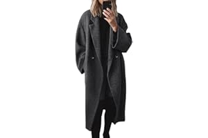 chouyatou Women's Winter Double Breasted Wool Coat Long Sleeve Notch Lapel Long Trench Coat