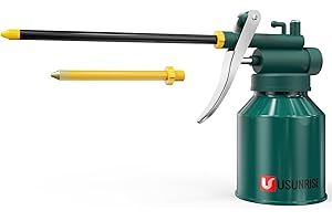 Pump Oil Can Tool, Pistol Oiler Can with 2 Spout Straight & Flexible - 8 oz. Capacity