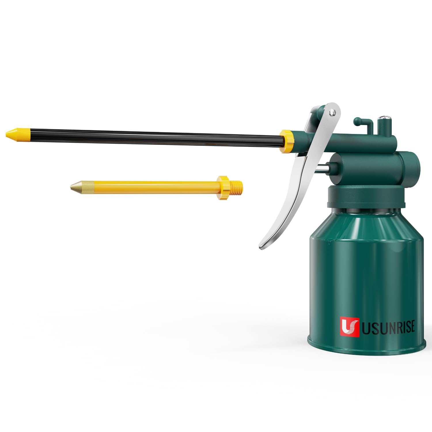 Green Metal Oil Can, Pistol Type Oiler Can with 2 Spout Straight & Flexible - 250ML