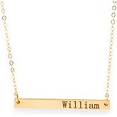 HotMixCold Skinny Gold Long Monogram Bar Necklace, Personalized Horizontal Nameplate Jewelry Initial Pendant